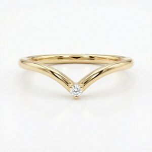 10K Solid Yellow Gold Natural White Diamond Chevron Swoop Curved Stacking Ring